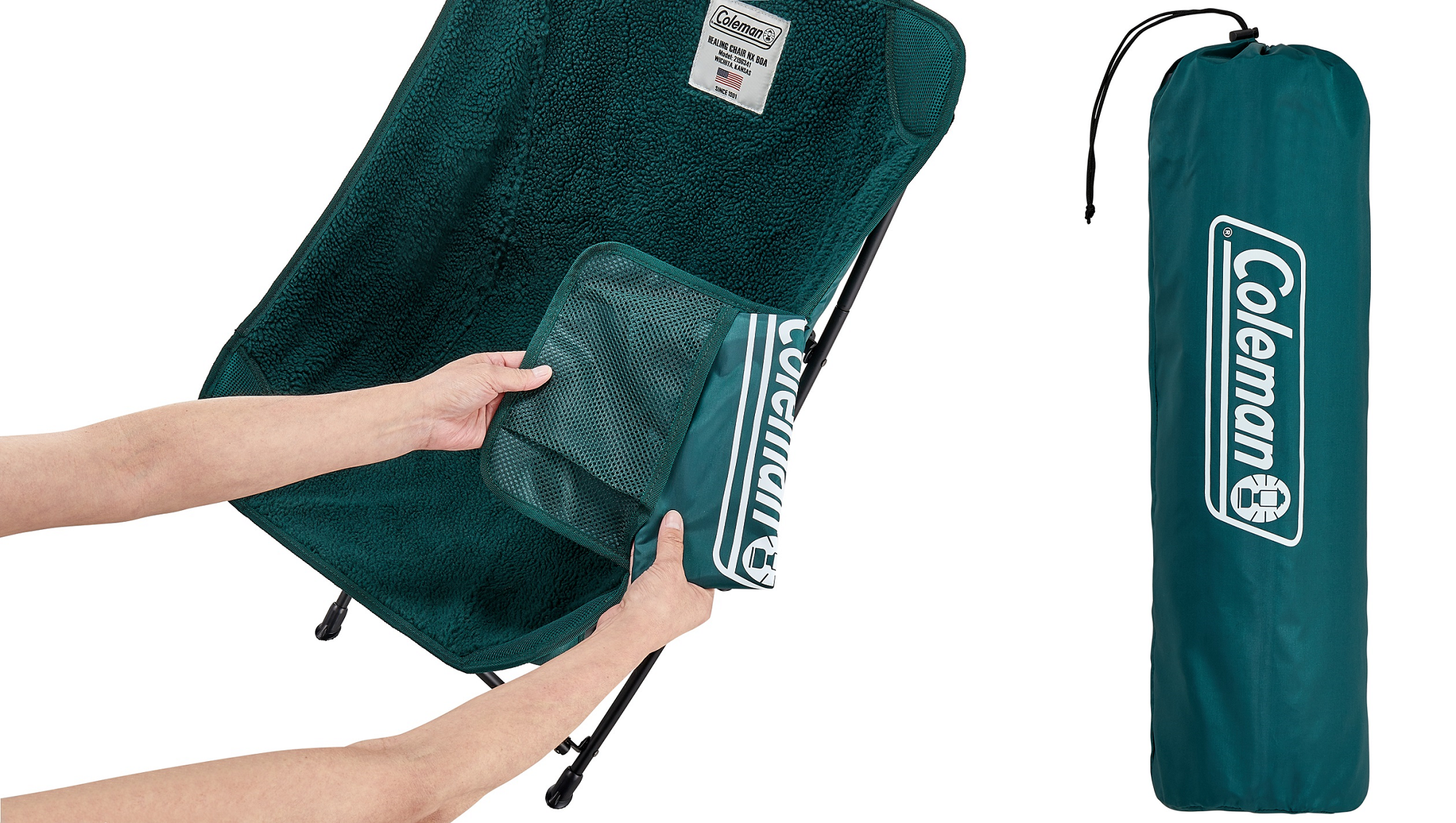 コールマン「ヒーリングチェアNX(ボアホワイト／ボアグリーン
