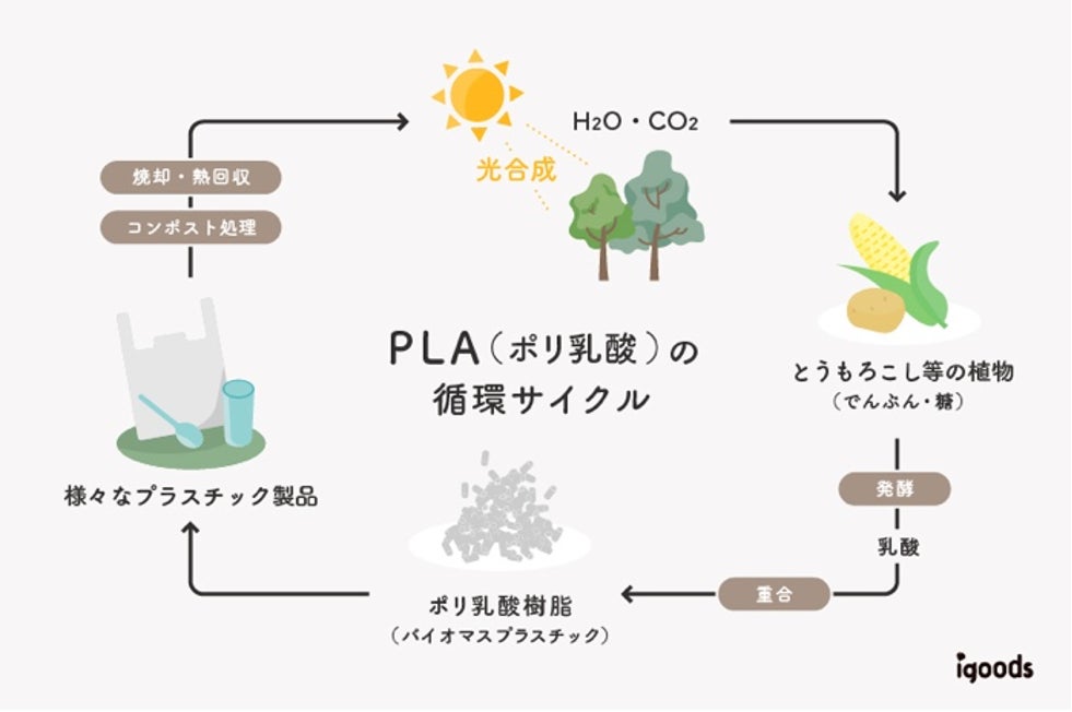 PLA樹脂の循環図(作成:アイグッズ)
