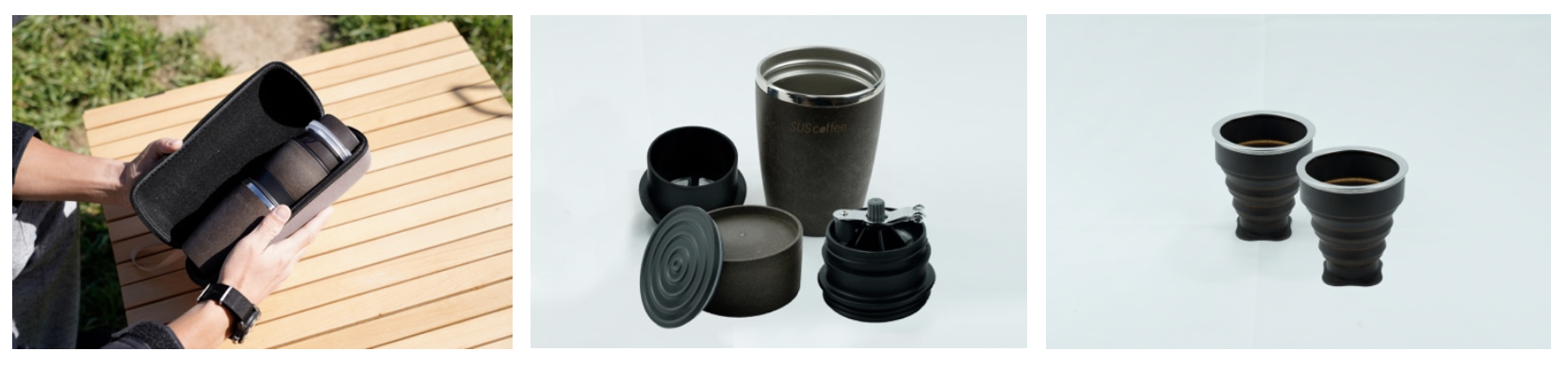 ミル、ドリッパー、保冷保温タンブラー、コップ2個がケース1つに