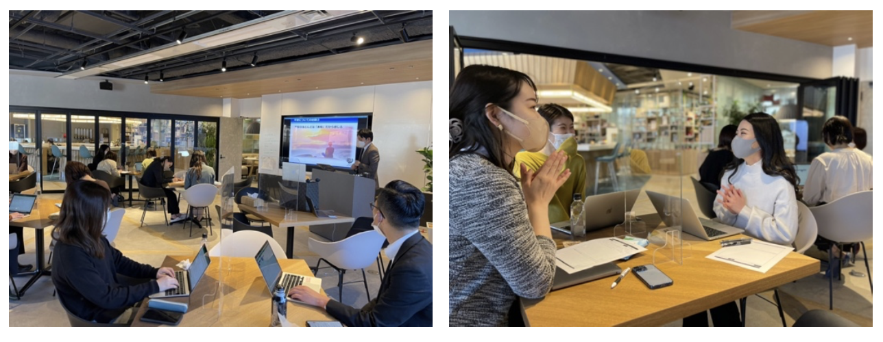 （左）IGUの様子／（右）意見交換する社員の様子