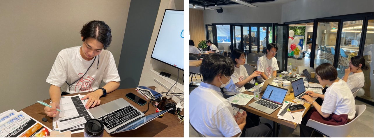 （左）個人の様子（右）チームで自分の考えをシェアしすり合わせを行う