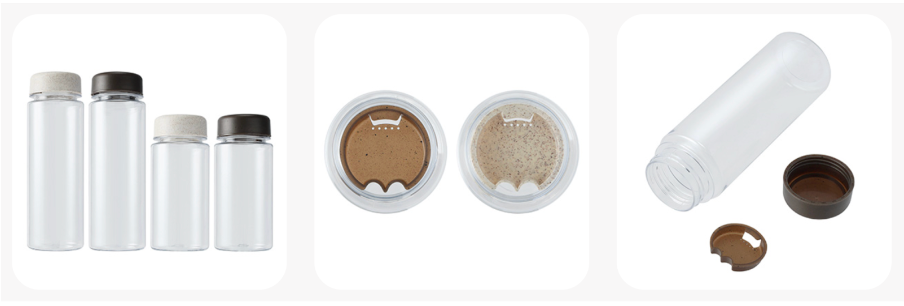 350ml・500mlのサイズを展開／コーヒー粉・麦わらの素材感が伝わる