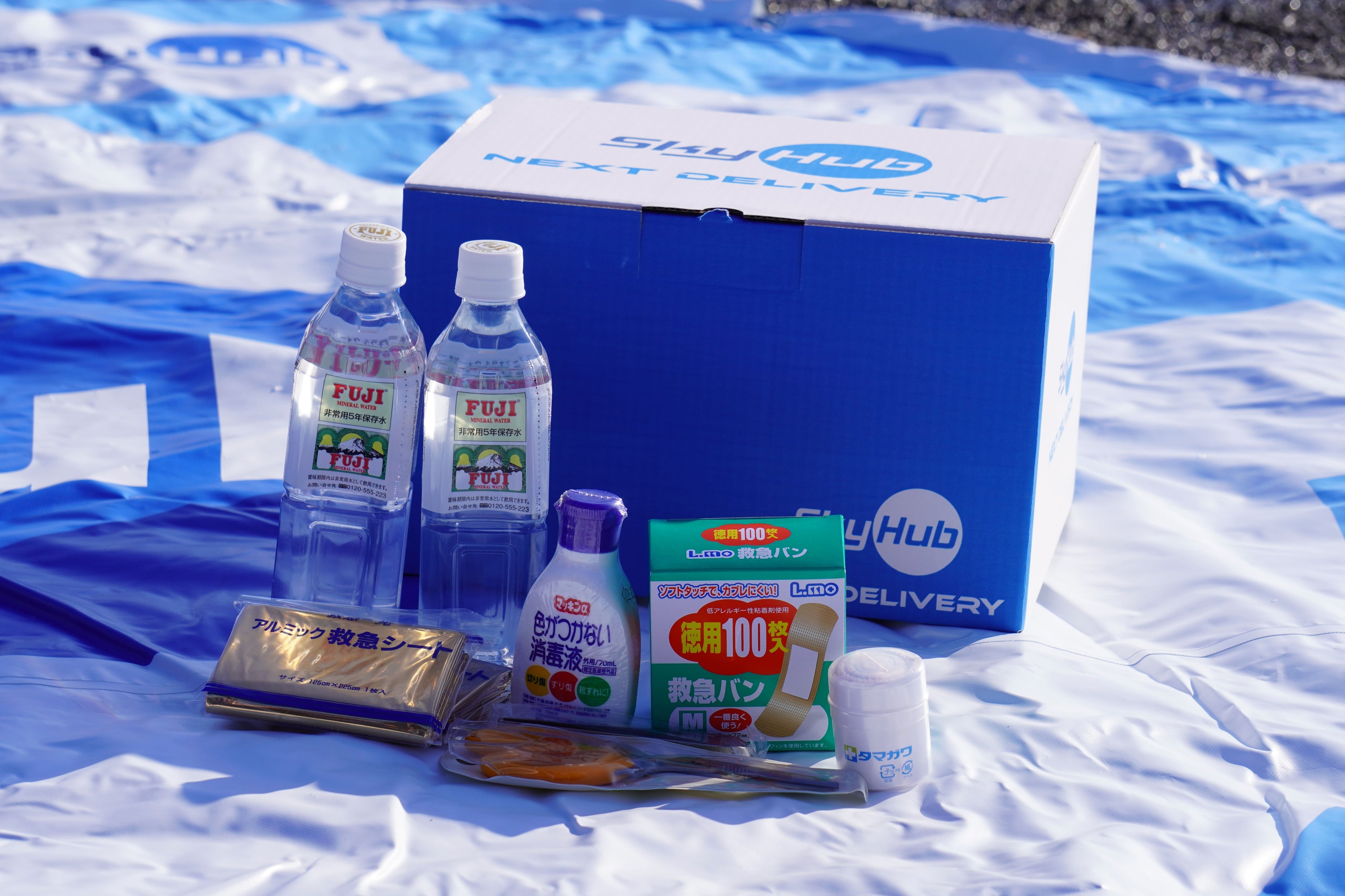 ドローン配送された救援物資