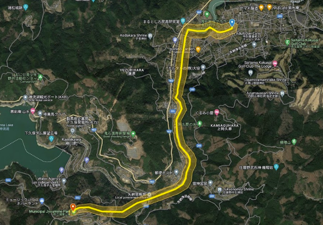 多目的交流施設から城峯公園までの飛行ルート