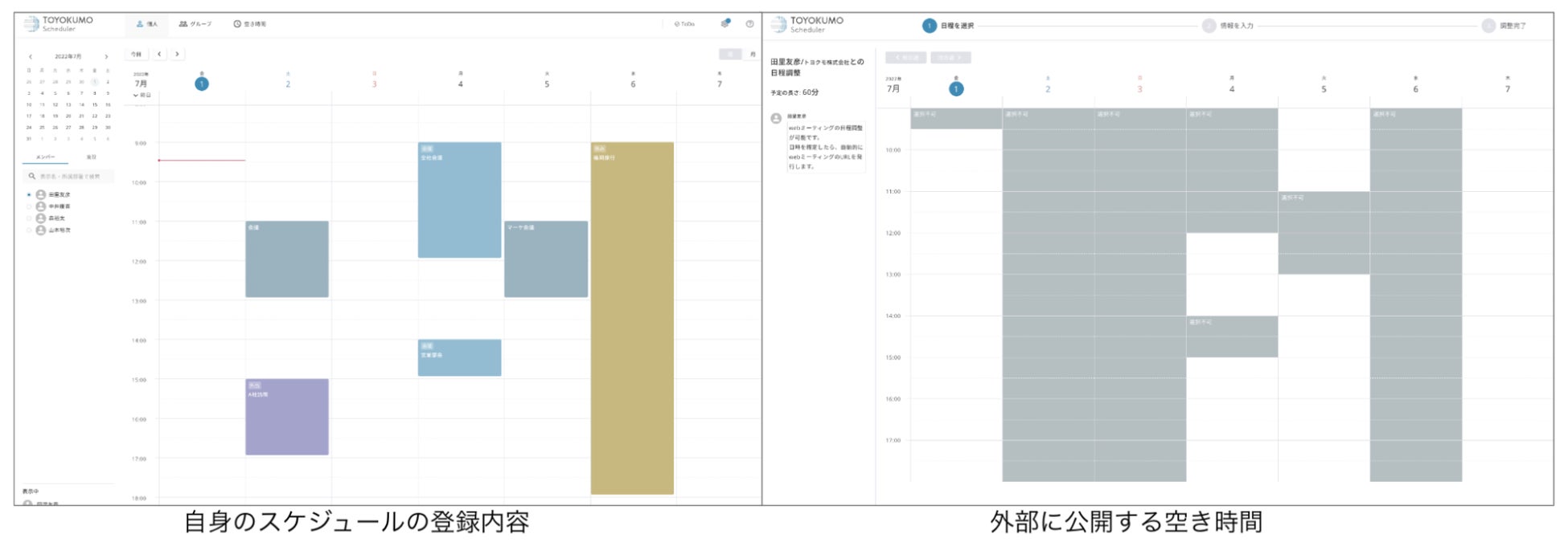 予定が登録している日程は外部に公開する調整日時から排除されるので、ダブルブッキングは起こり得ない