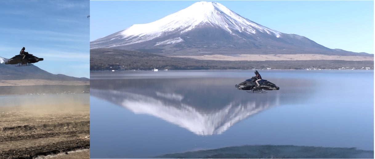 写真左:湖畔砂地での粉塵検証/写真右:湖上(水上)での水飛沫検証