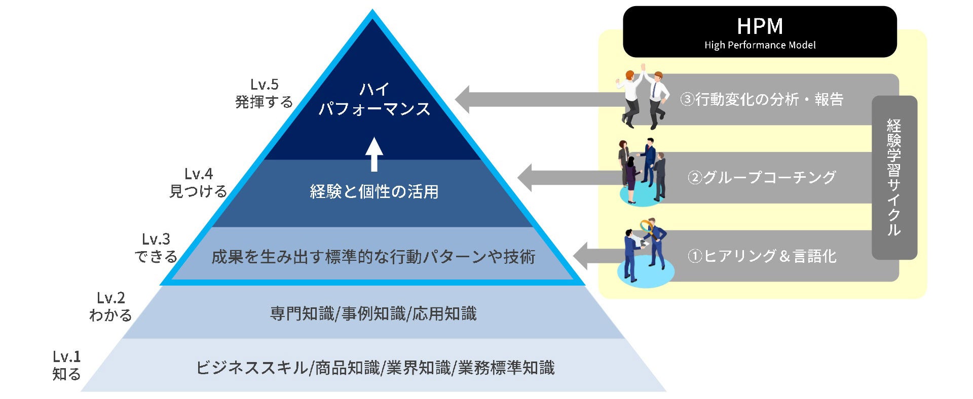 コンサルタントが伴走し経験学習サイクルを回すことでレベルアップを促す
