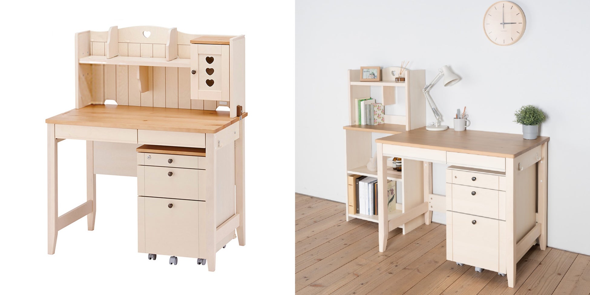左からカモミールベーシックデスク(既売品)、カモミールユニットデスク(NEW)