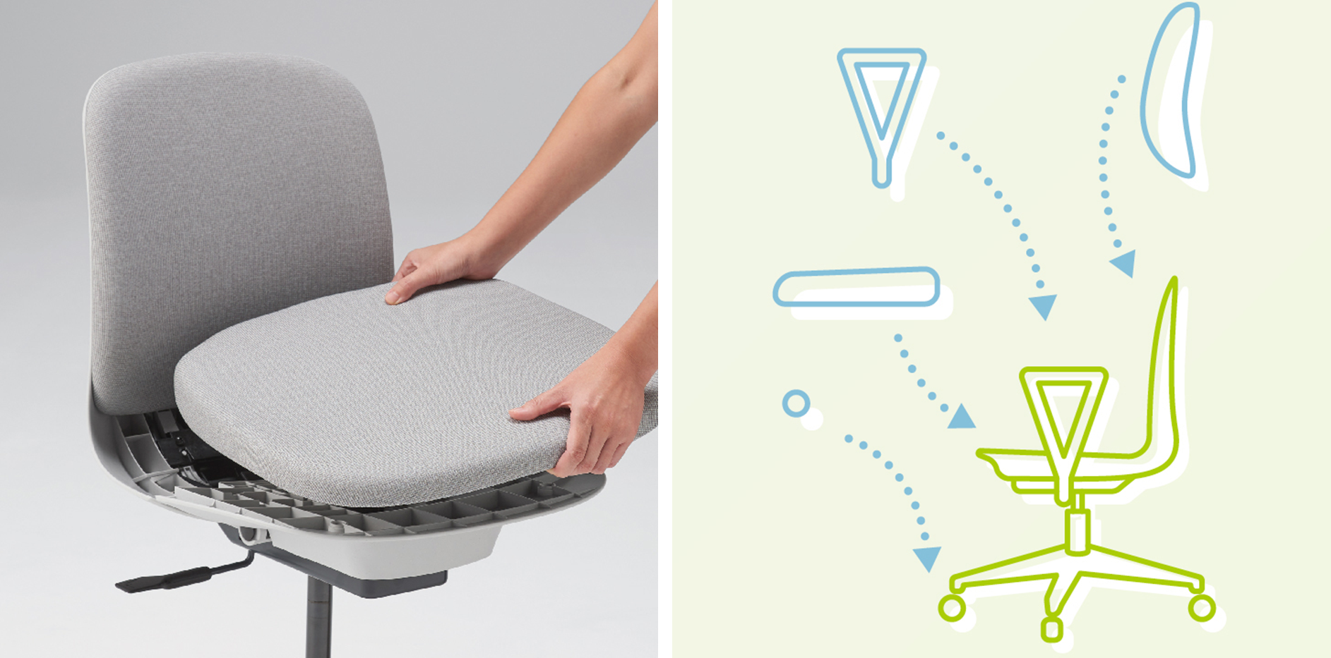 背・座クッションは取替え・交換ができるロングライフ設計