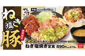 鶏も豚も一皿で!食べ応えとさっぱり感を両立した「黒胡椒からあげとねぎ塩焼き定食」からやまに新登場