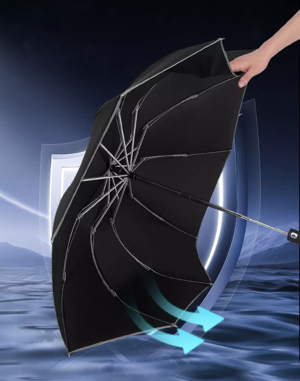 傘夜行塗料で仕上げた乾電池自動車のライトで夜に光かる晴雨兼用傘です