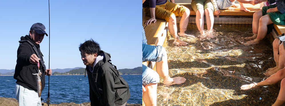 釣りを楽しんだり、足湯に癒される休日