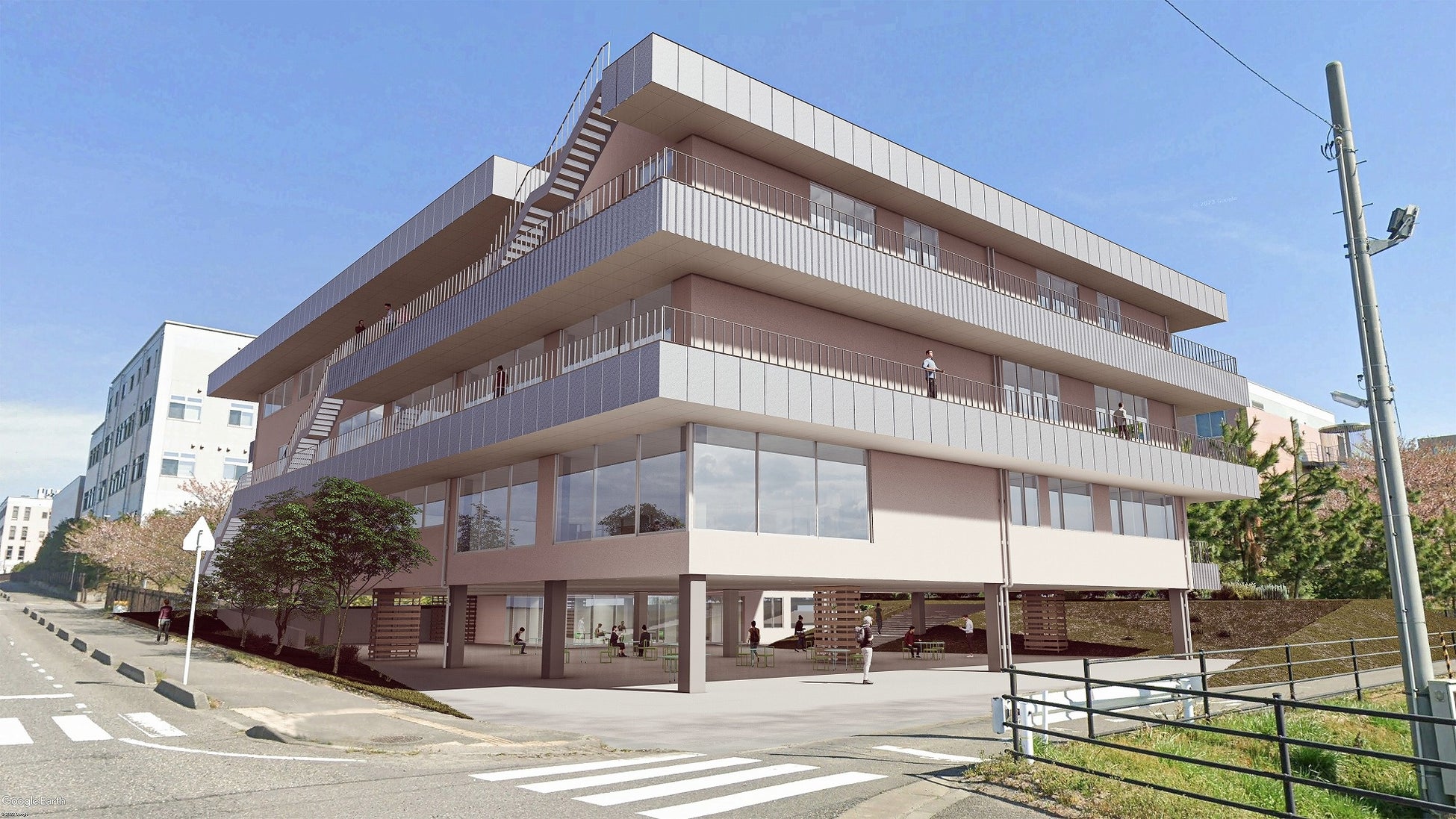 新潟医療福祉大学キャンパス内に新たな研究・実習棟として建設された「第12研究・実習棟」の外観
