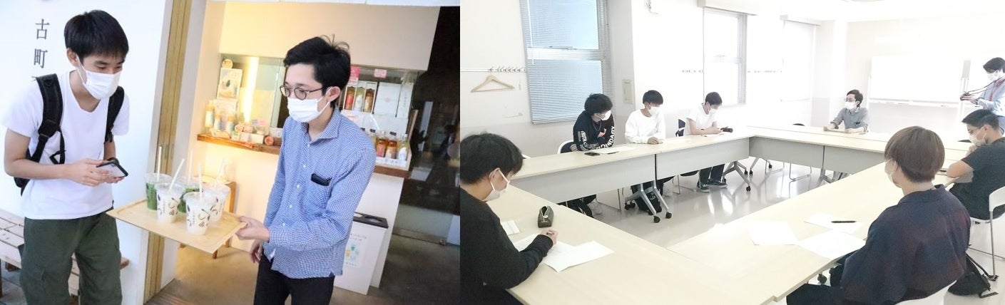 店舗見学と社長講話の様子