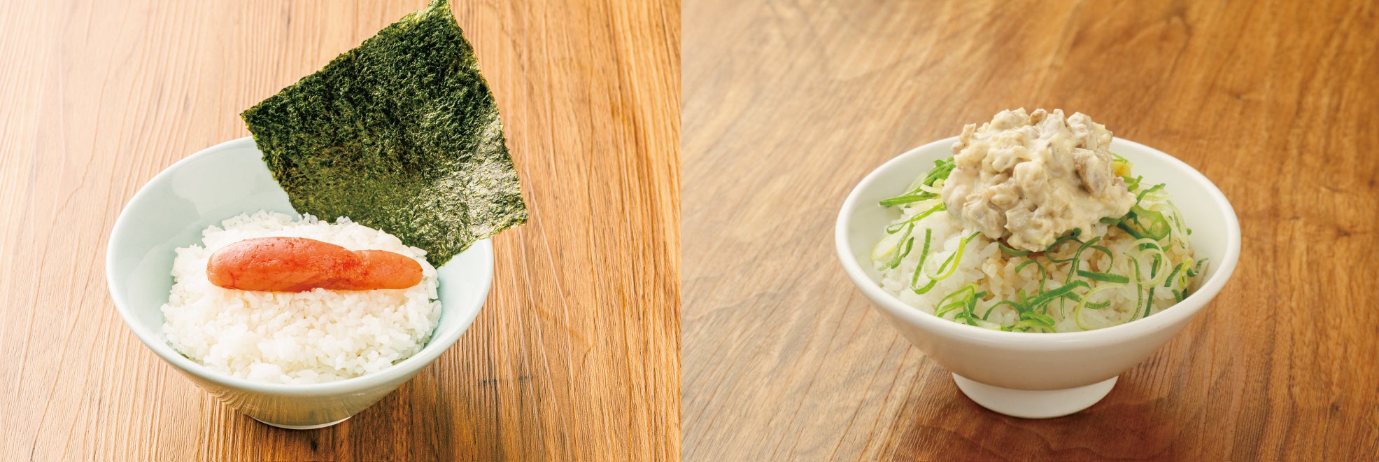 (左)博多明太丼、(右)チャーマヨ丼