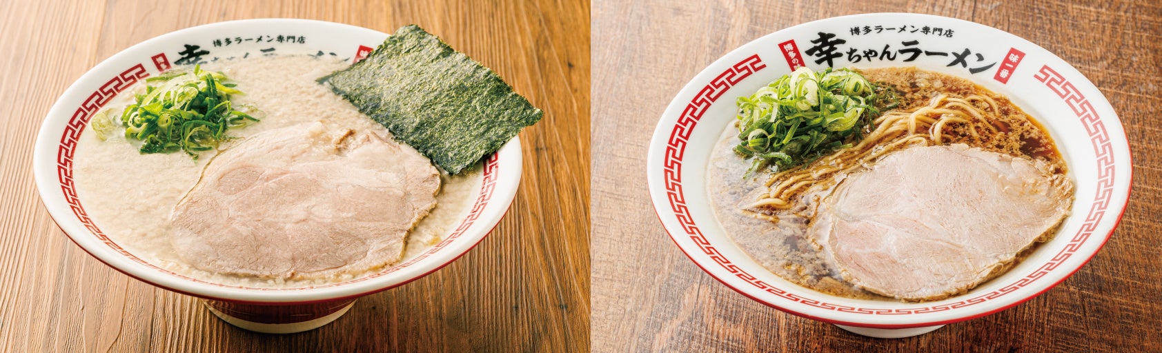 (左)博多背脂豚骨ラーメン、(右)博多中華そば