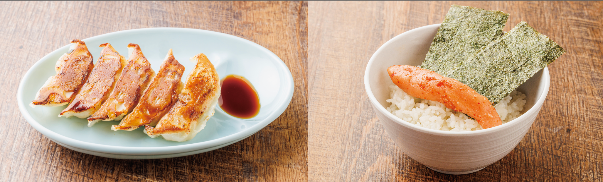 (左)餃子(5ヶ)、(右)明太子丼