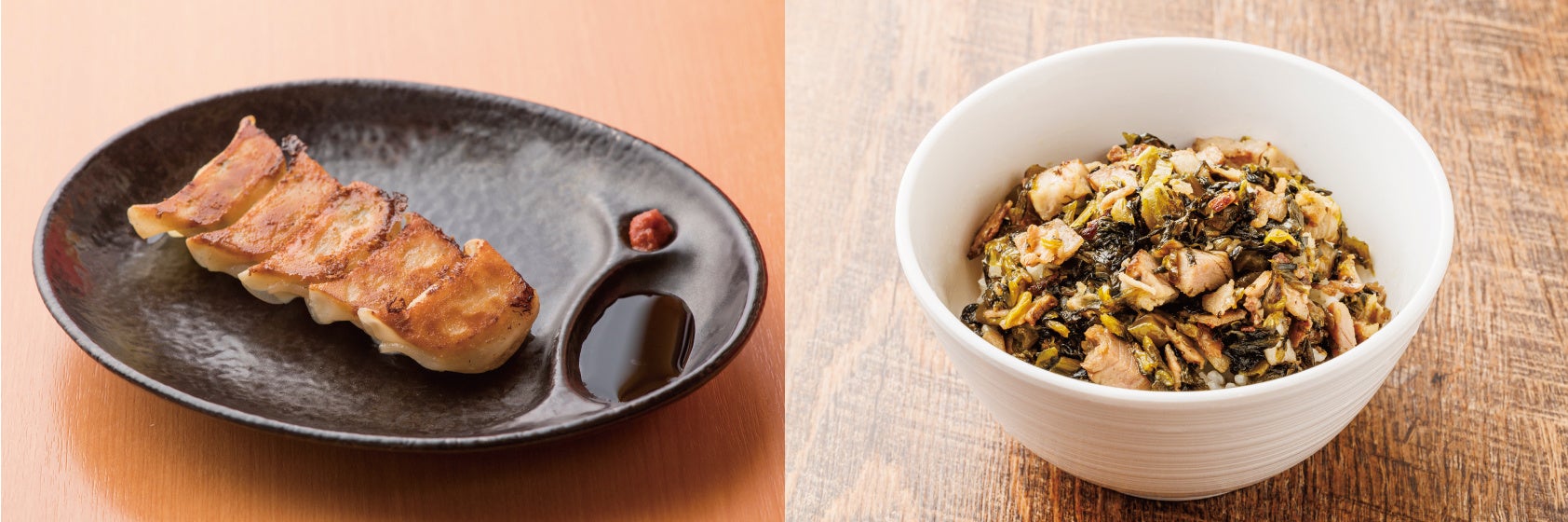 (左)餃子５個、(右)焼豚高菜丼