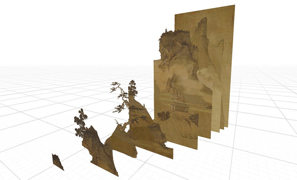 重要文化財「四季山水図（夏景）」の遠近階層を分解したデータ
