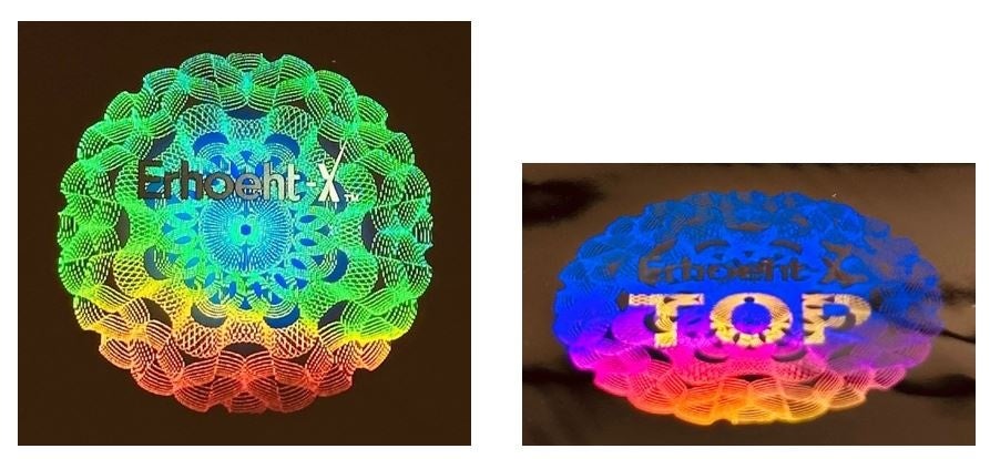 左図：通常時　右図：ホログラムを傾けた時