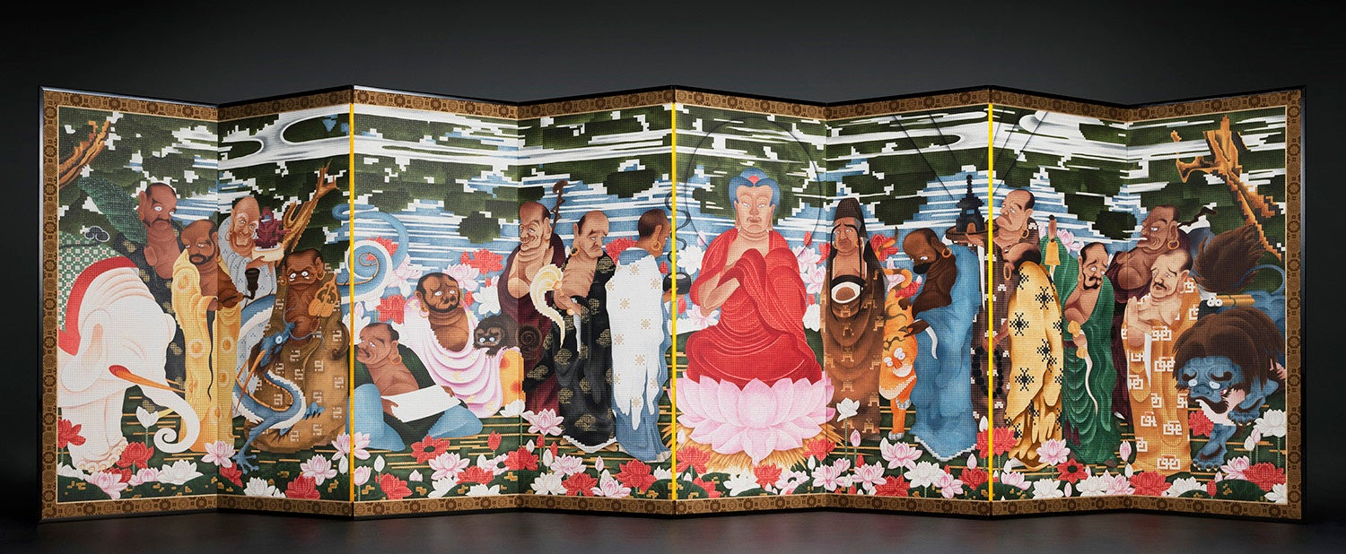 TOPPAN、伊藤若冲「釈迦十六羅漢図屏風」デジタル推定復元を「日本美術の鉱脈展」に出展
