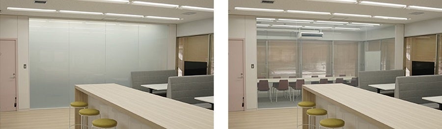 不透明と透明を瞬時に切り替える調光フィルム「LC MAGIC」の導入例（凸版印刷 秋葉原オフィス） © TOPPAN INC.