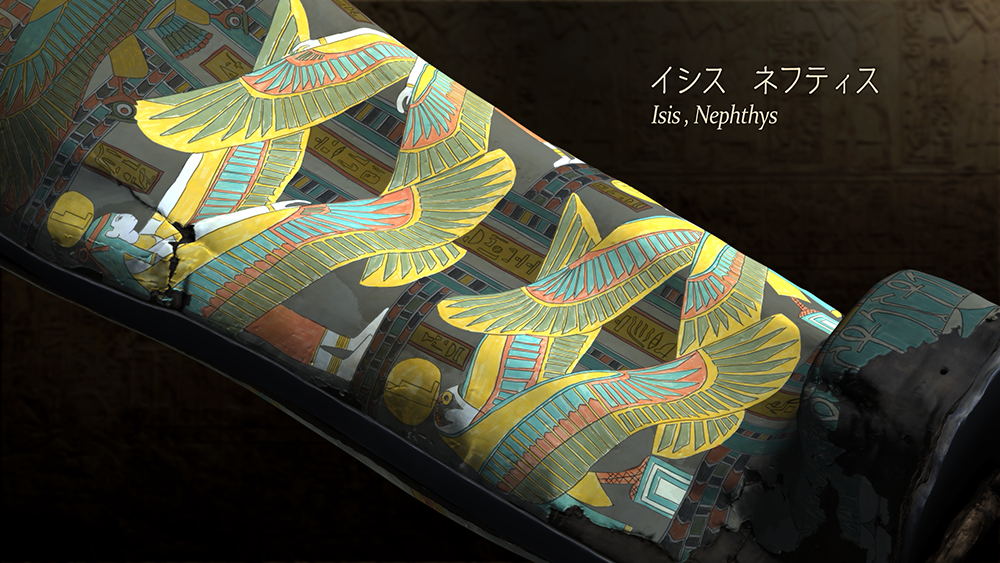 棺の彩色を再現し、描かれていた図像の意味を解説