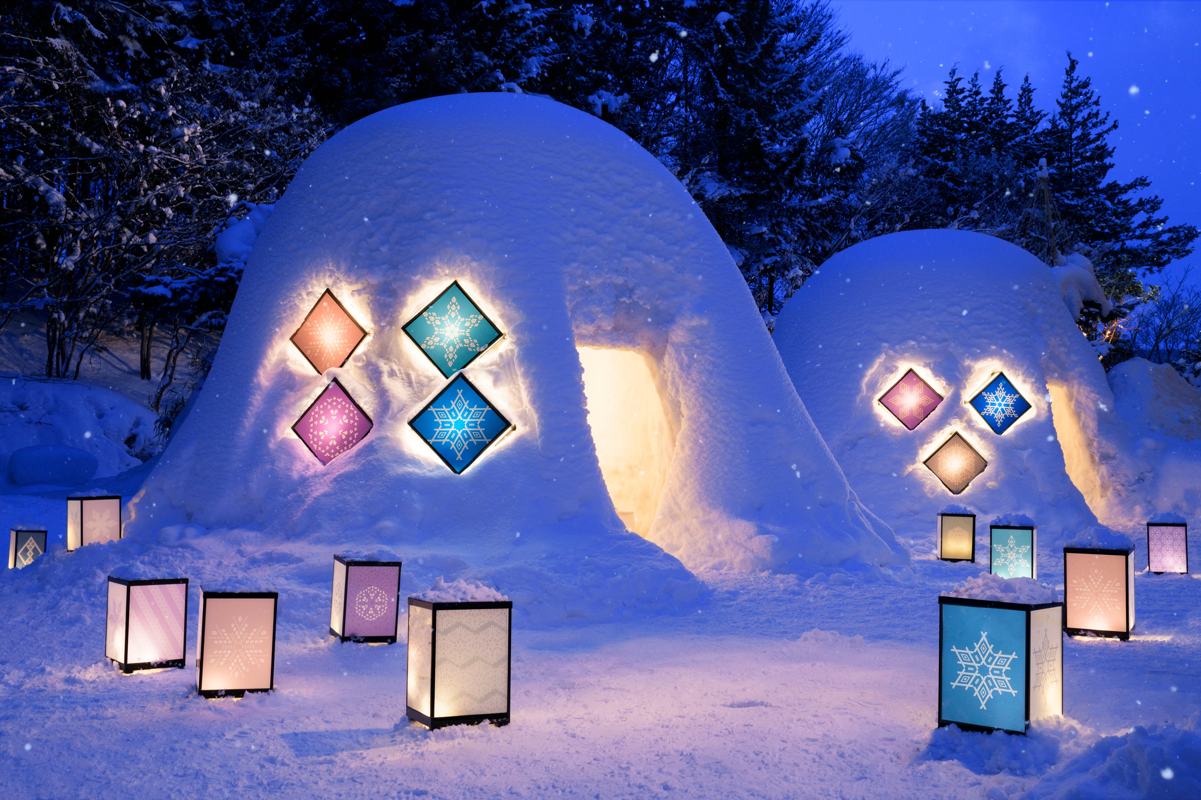 界 津軽（青森県・大鰐温泉）】7種類の雪とこぎん幻燈に照らされた