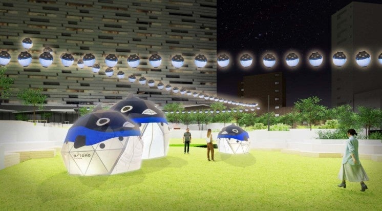 OMO7大阪 by 星野リゾート】100個のふぐ提灯が夜空に浮かぶ