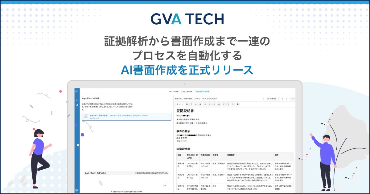 GVA TECH、証拠解析から書面作成まで一連のプロセスを自動化する裁判特化AIシステム「AI書面作成」を正式リリース - PR TIMES