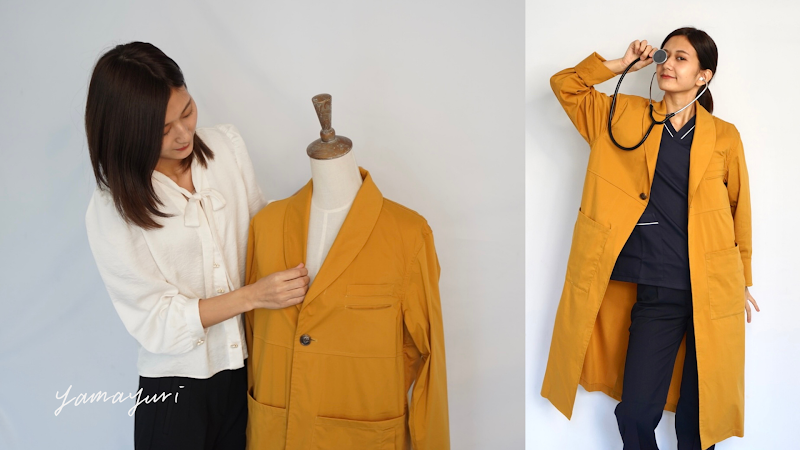 開発者の丸森町地域おこし協力隊・林実里とドクターコート「Yamayuri」