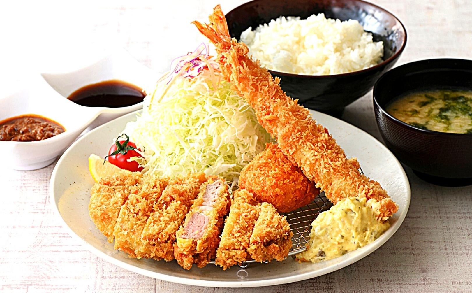 ポークカツ(一合目)&大海老フライコンビ定食 税込1,590円