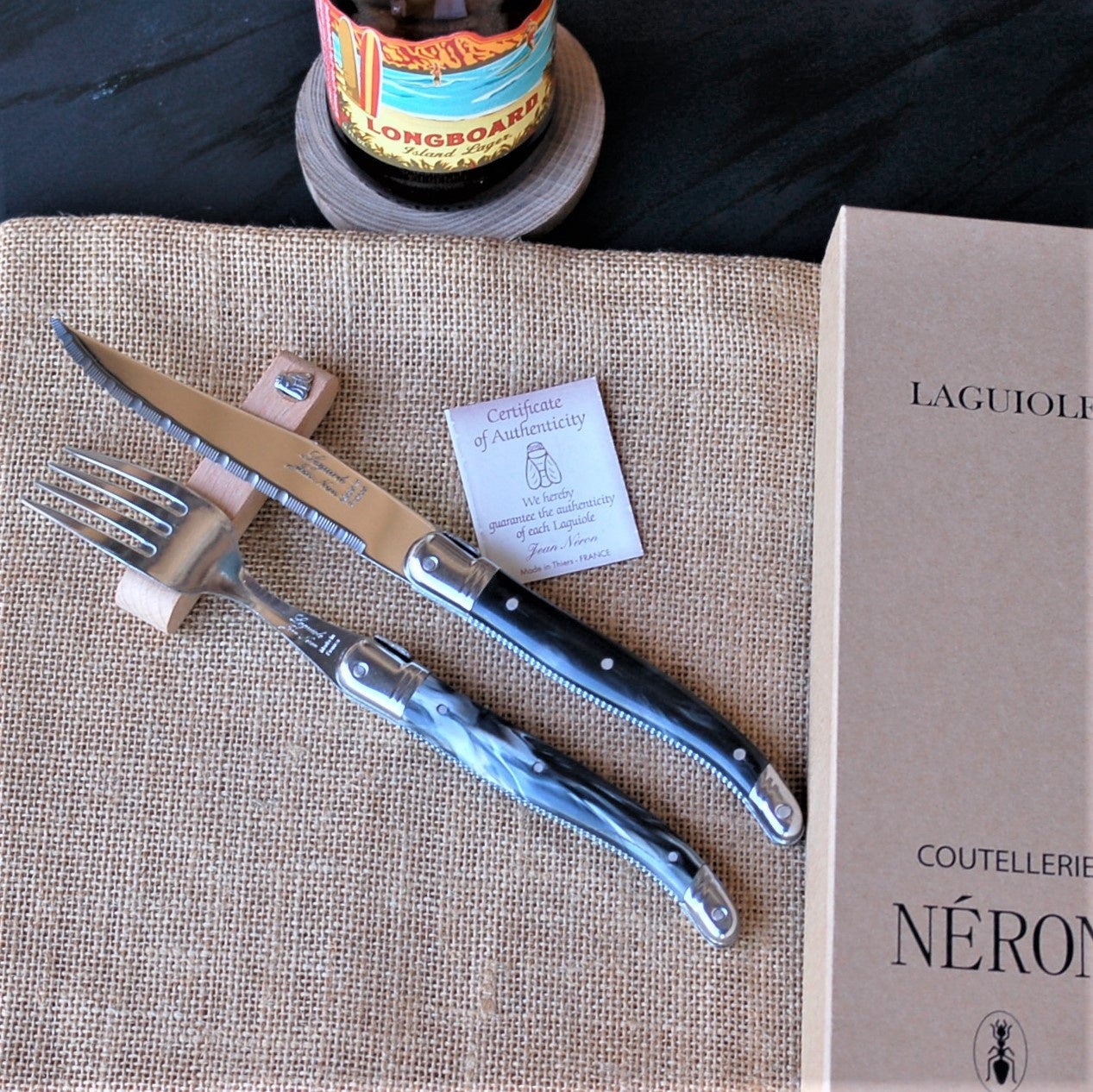 Laguiole elite カトラリーセット　24本入り　ブラック　刻印入り Laguiole en Aubrac 24-piece Flatware Set - Ebony wood