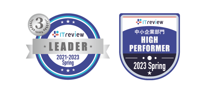 （左）3年連続Leader　   （右）中小企業部門High Performerのバッジの例