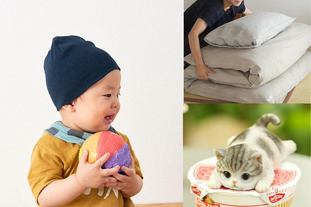 左上から：Casualbox（日本）ベビ帽子 天竺 ガーゼ オーガニックコットン ワッチ 新生児1歳 オールシーズン 日本製、【wafu】linen clothing（日本）wafu - Double - 亞麻寢具 Special Linen Bed Sh