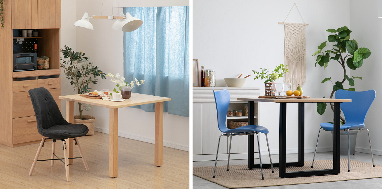 CIRCLE ダイニングテーブル　無垢材天板×木脚│メラミン天板×鉄脚