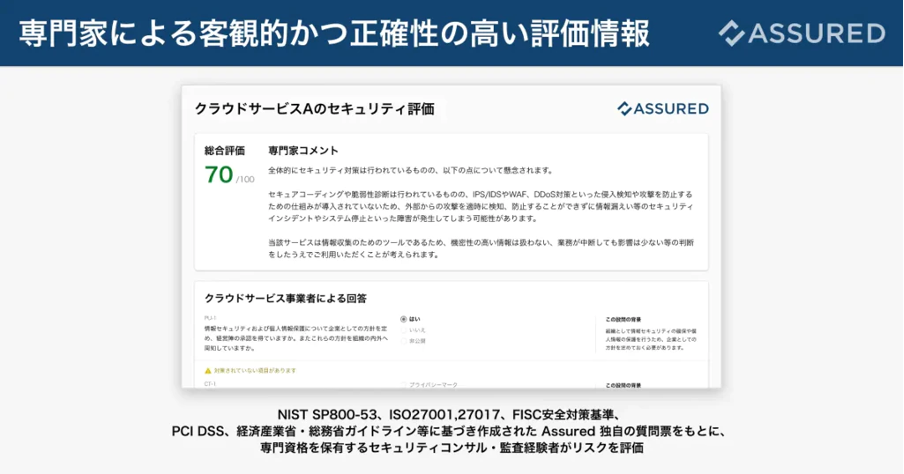 専門家による評価情報を得ることで、評価基準の統一化が可能に