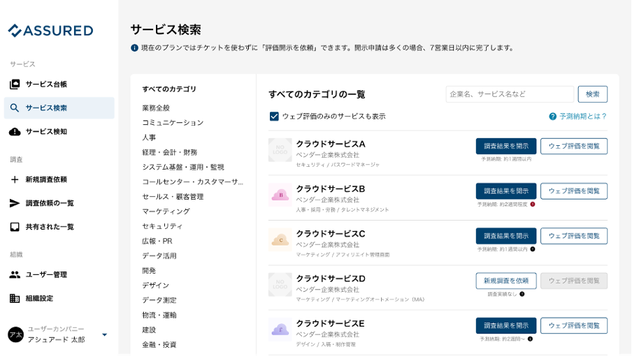 国内外のSaaS／ASPなどのクラウドサービスのリスク評価情報を一元化