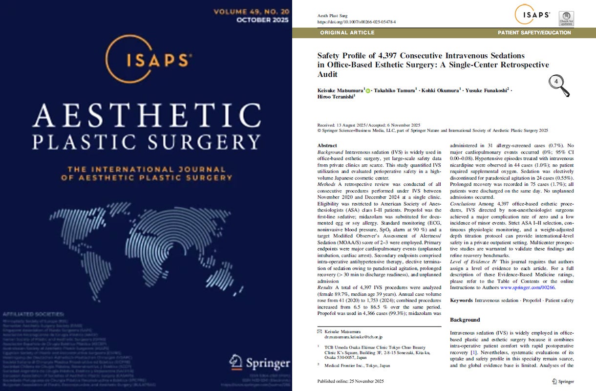 TCB松村圭祐医師らの論文が美容外科分野の国際学術誌「Aesthetic