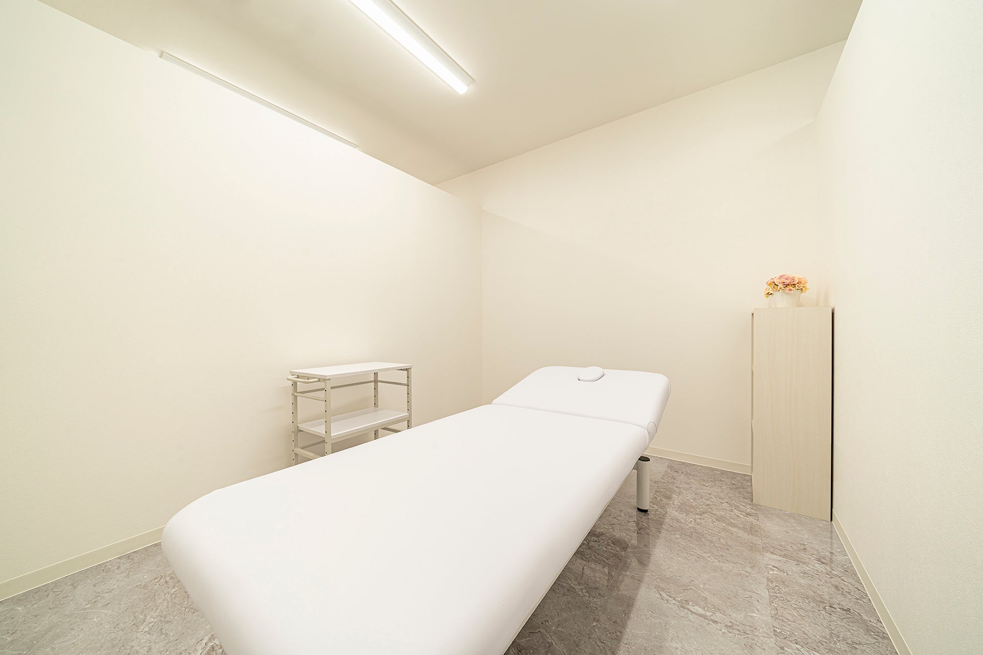 清潔感と機能美を重視した白色の処置室