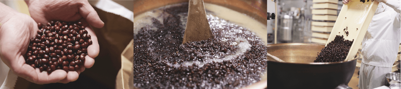 最高の素材を最良の製法でー自社製餡にこだわり、常に３種以上のあんを取り揃えております。