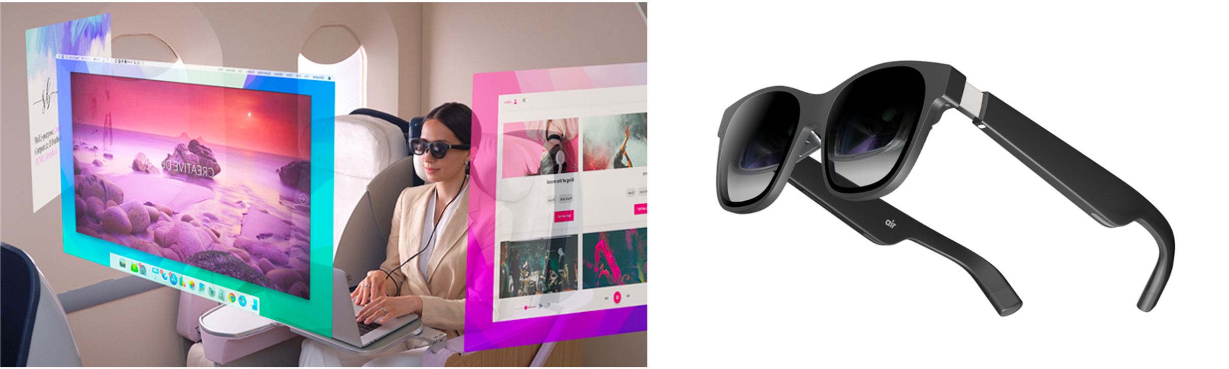 ARグラスを使うと、移動中でも大迫力の映像視聴が可能に。写真はXREAL Air社のARグラス「Xreal Air」。