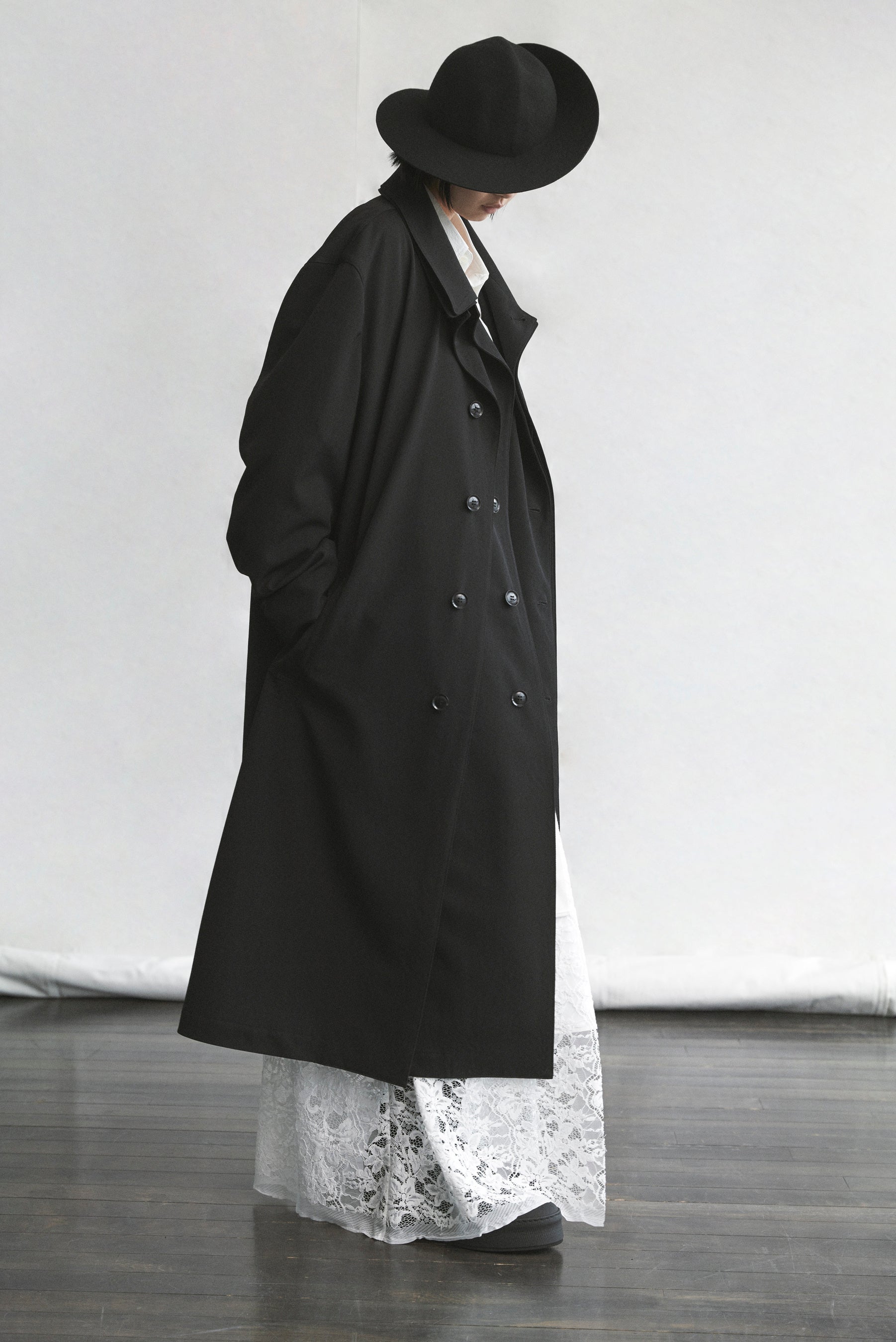 Y's 黒 ロングジャケット 2ポケット W/C TWILL WASHER SLV GUSSET UNBALANCE LONG JACKET(XS Gray