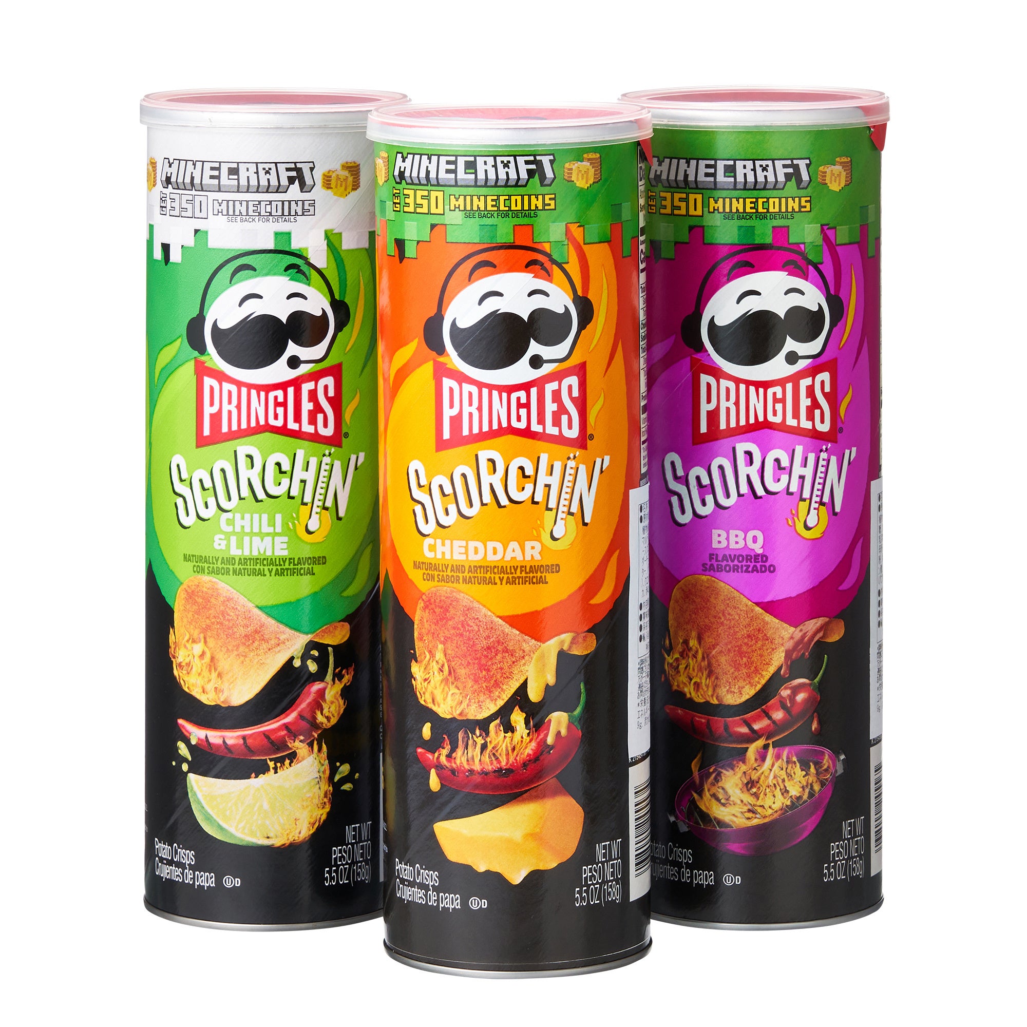 プリングルズ スコーチンシリーズ(チリ＆ライム、チェダーチーズ、BBQ) 各496円