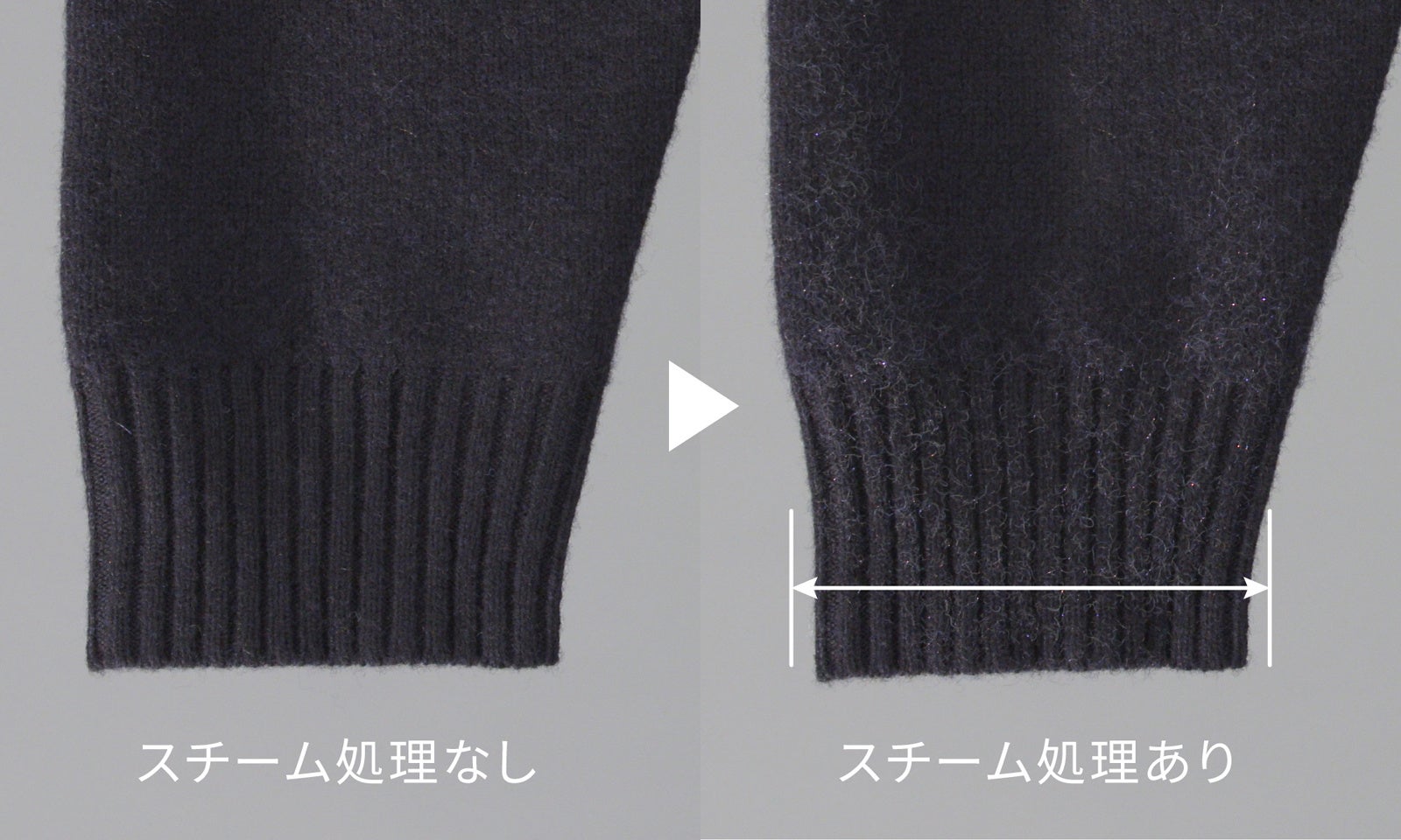 のびた袖口もスチームの力で元どおりへ