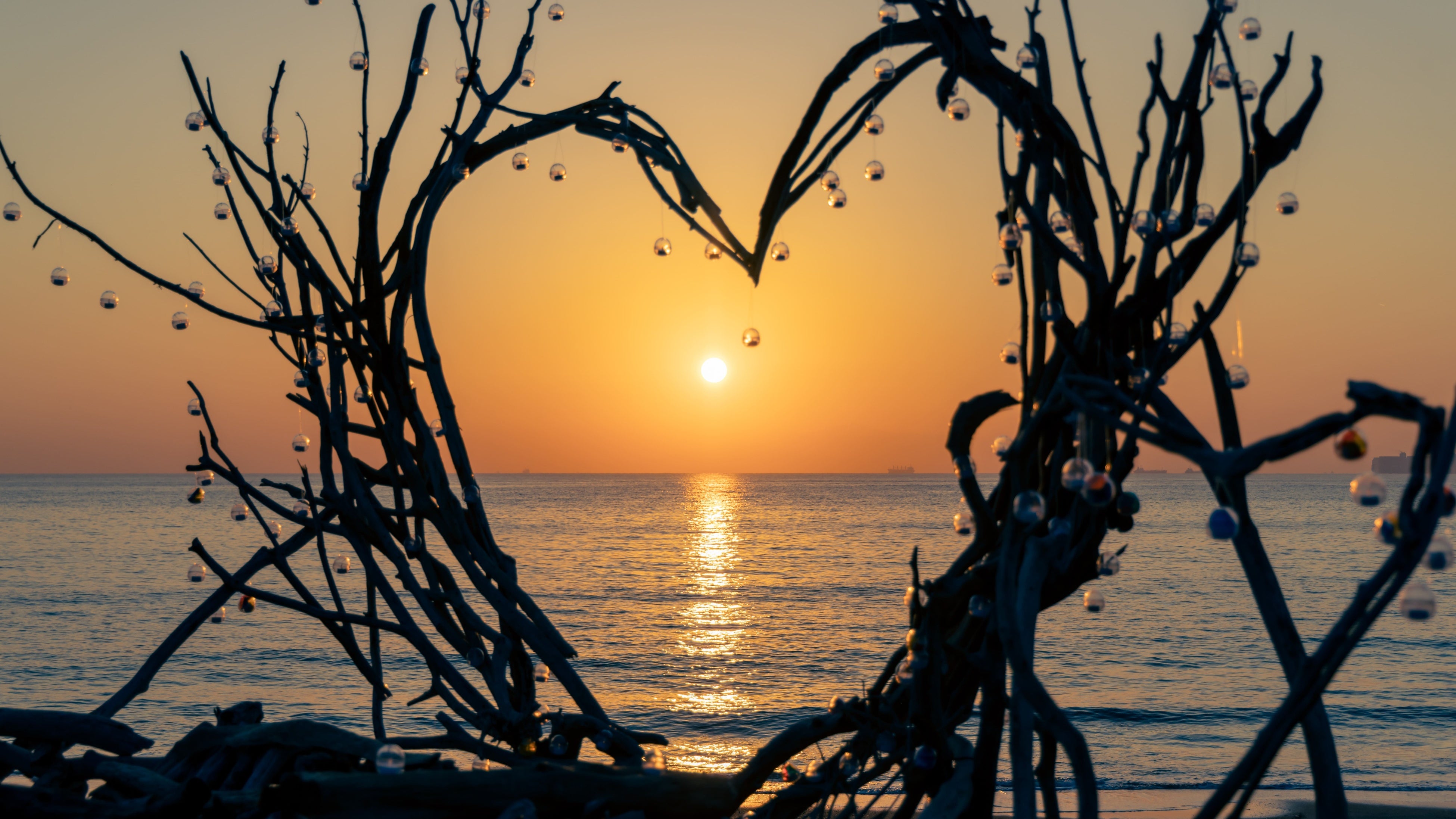 流木でつくられたハート形のモニュメント