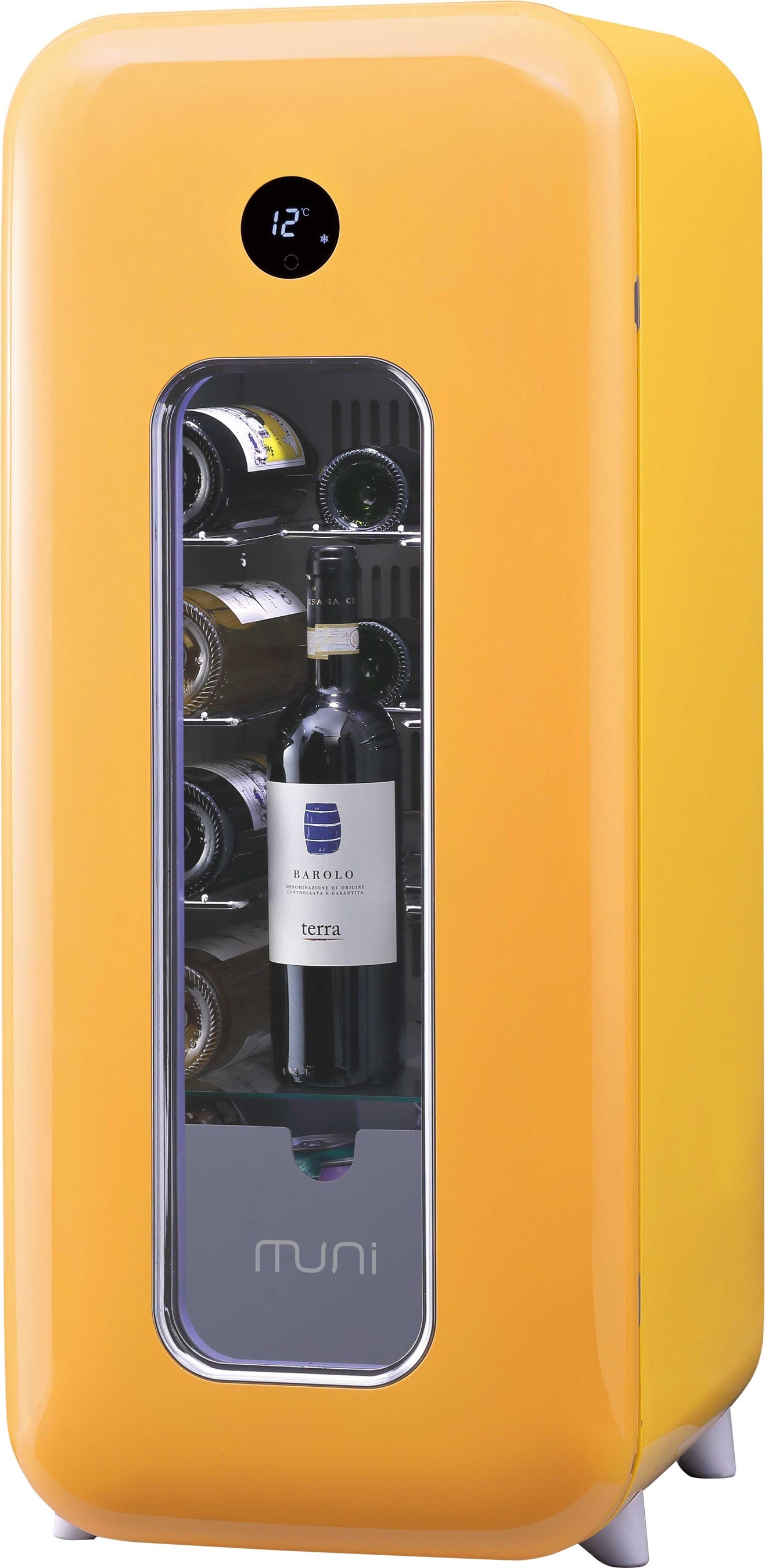 MUNI ワインセラー イエロー 家庭用小型ワインセラー muniムニ イエロー 12本収納 縦型
