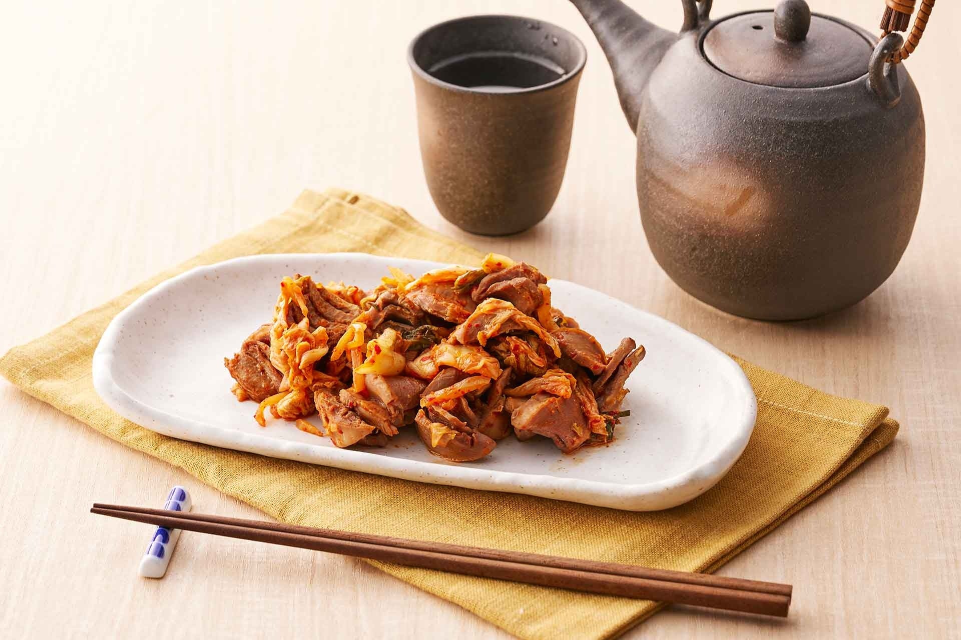 岩下の新生姜入りキムチの砂肝炒め