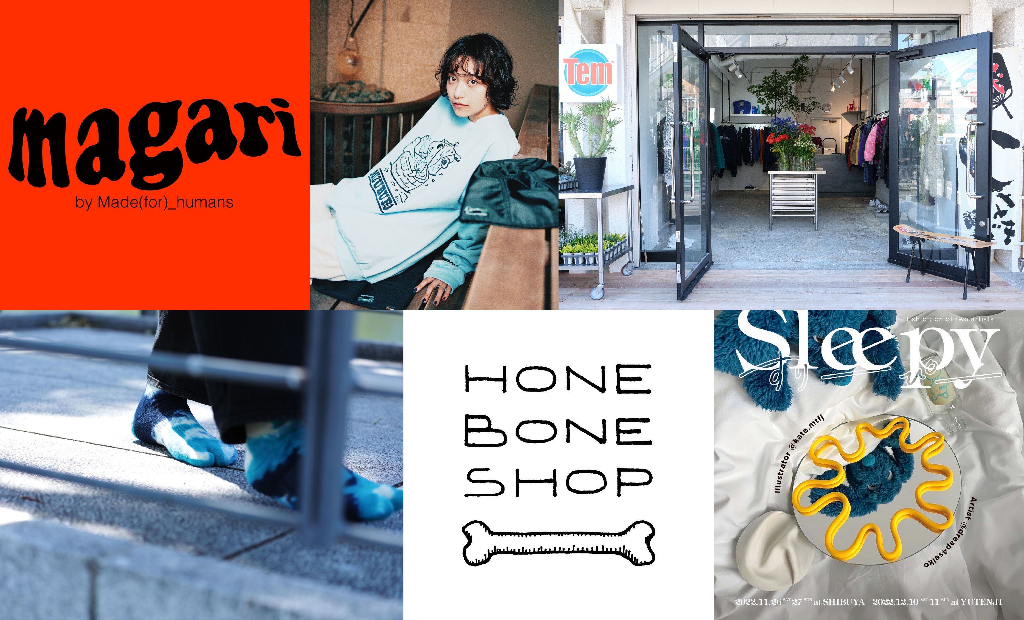 左上からmagari by Made(for)_humans、SAUENIR、Tem、Sleepy-すりーぴー、HONE BONE SHOP、NODAL