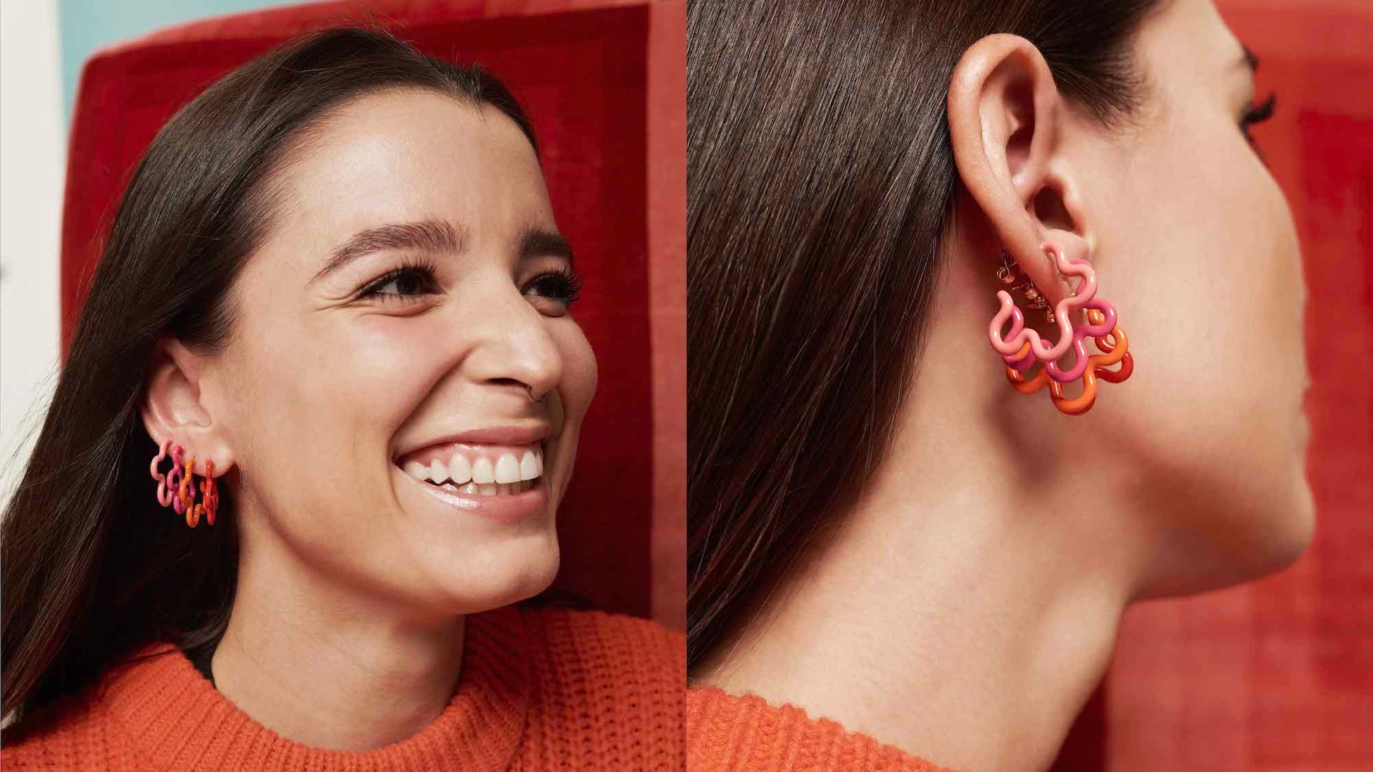 2 TONE ASYMMETRICAL FLOWER POWER EARRINGS  ¥75,900(両耳1色ずつ)